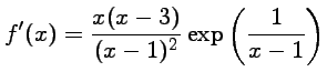$ \displaystyle{f'(x)= \frac{x(x-3)}{(x-1)^2}\exp\left(\frac{1}{x-1}\right)}$